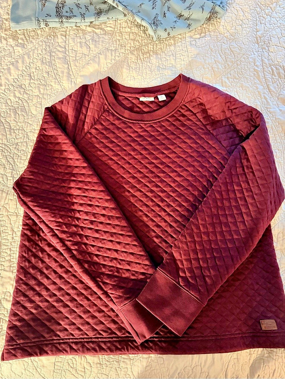 L.L.Bean Quilted Crew Neck Pullover Burgundy XL